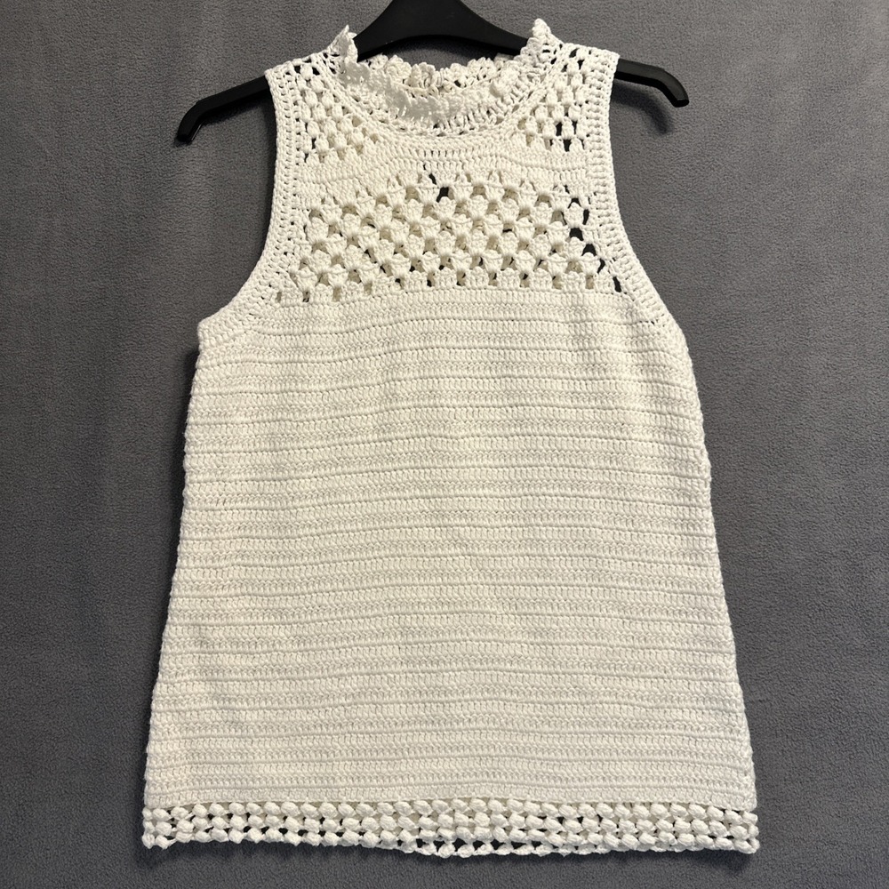 Etcetera Crochet Open‎ Knit Sleeveless Top Size S Ivory Cottagecore Festival